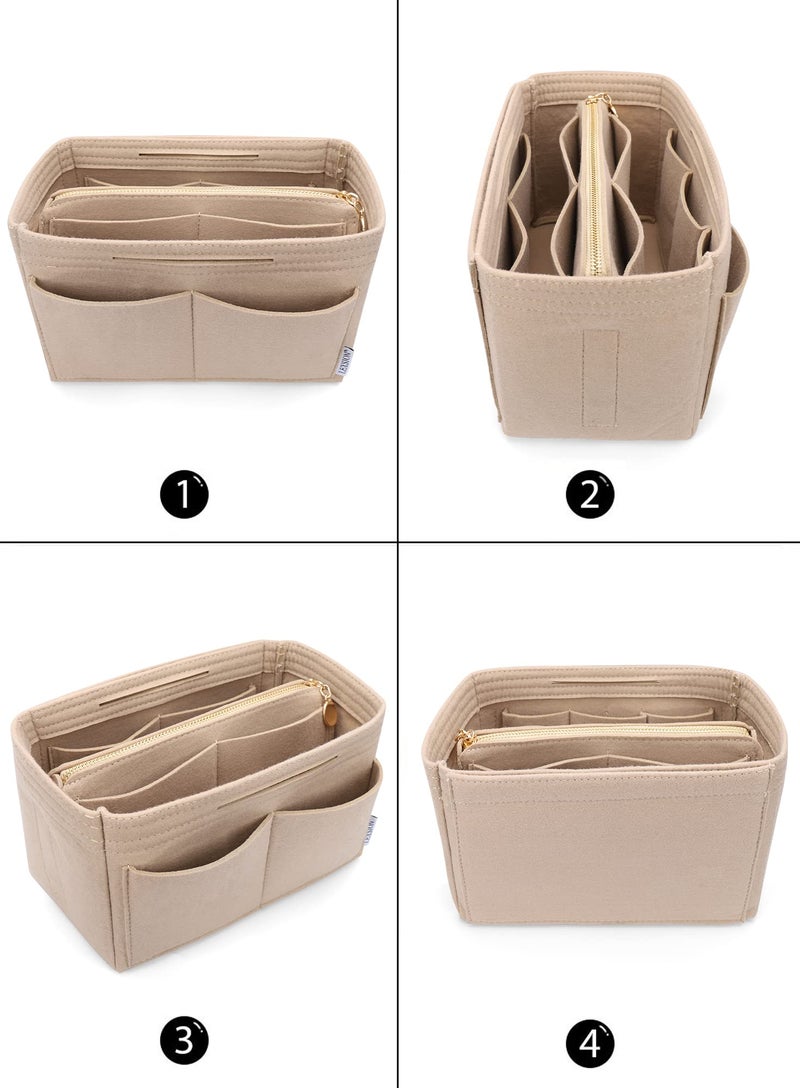 LEXSION Felt Purse Bag Organizer Insert with zipper Bag Tote Shaper Fit Speedy Neverful PM MM 8021 Beige XL - Image 3